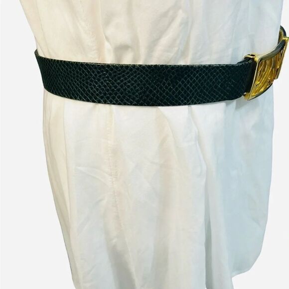 Vintage snake skin belt green and gold brass small high waist clip loop - Picture 2 of 11